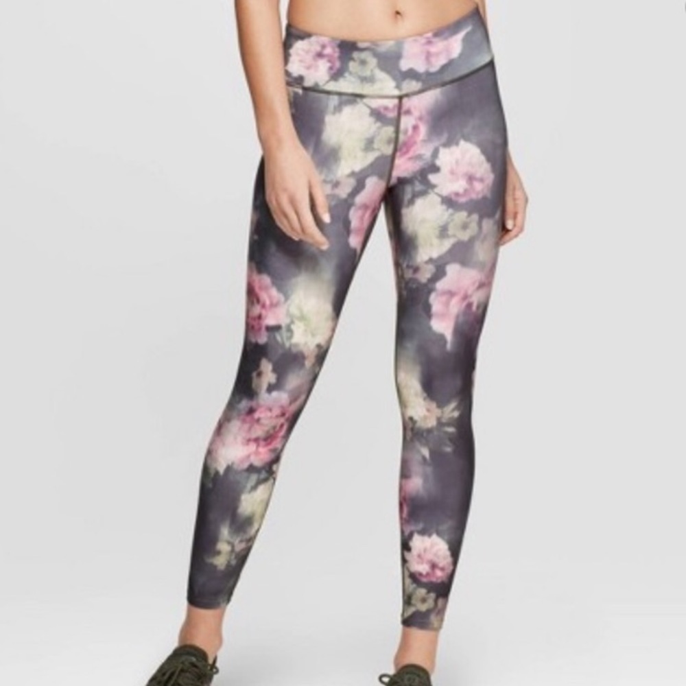 Joy Lab Floral Roses 7/8 Leggings Green/Pink Small
